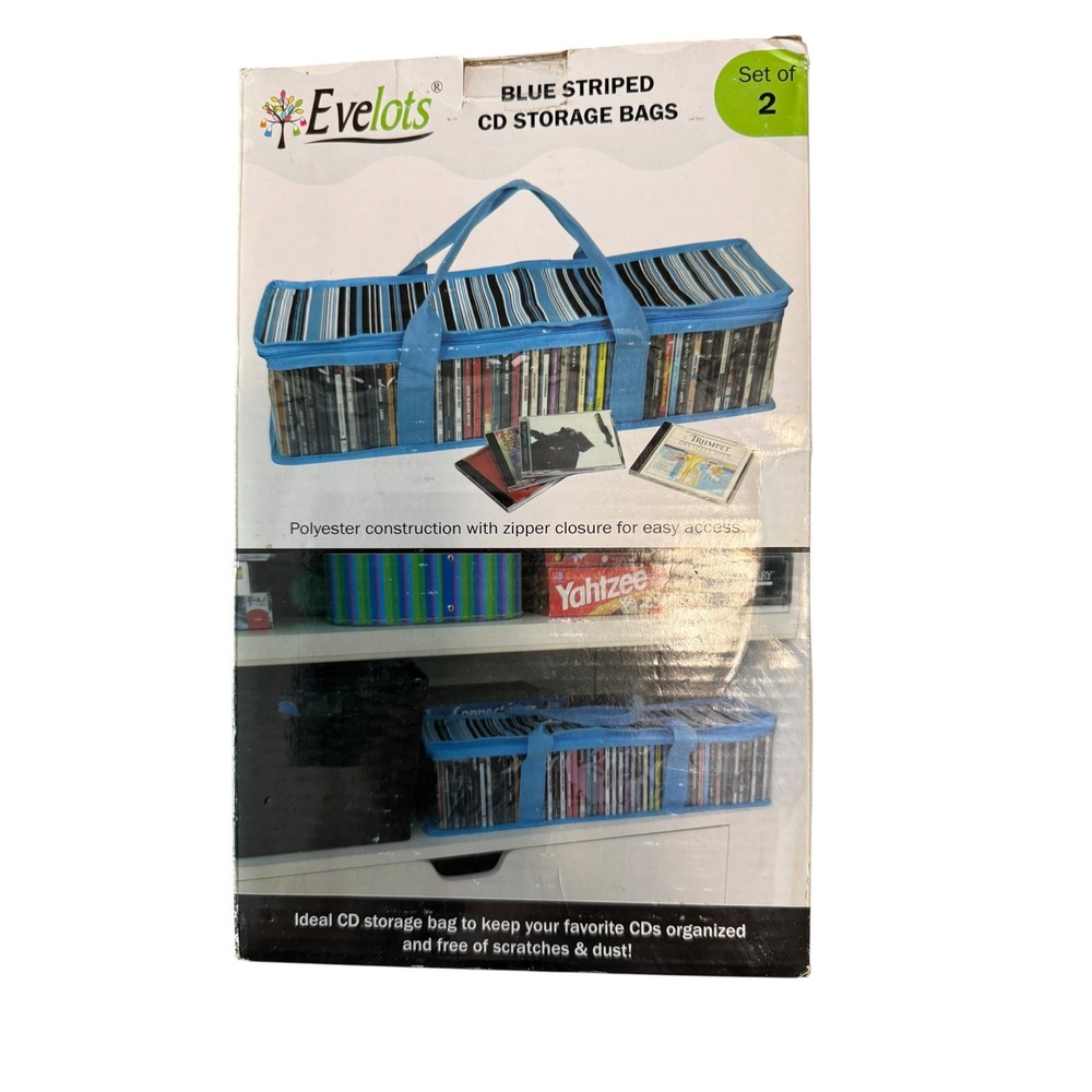 Evelots Blue Striped CD Storage Bags Set of 2 Zippered Media Organizers Clear PV